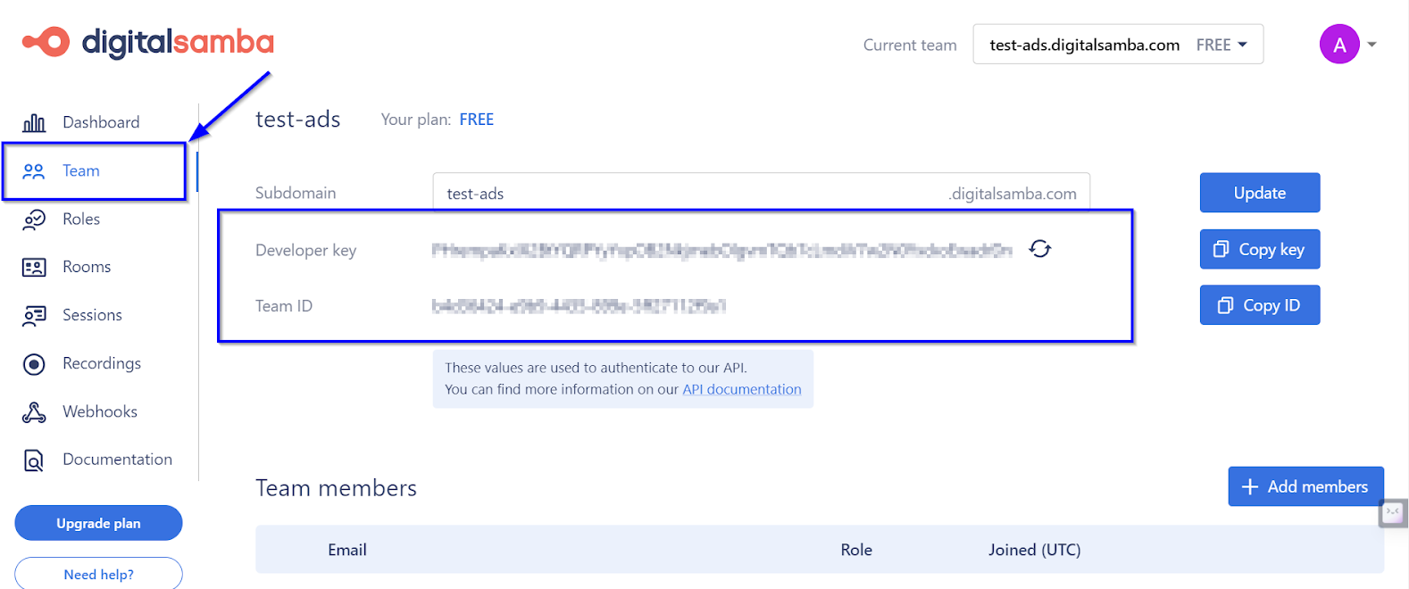 acquire your Developer Key and Team ID from Team tab - Digital Samba-1