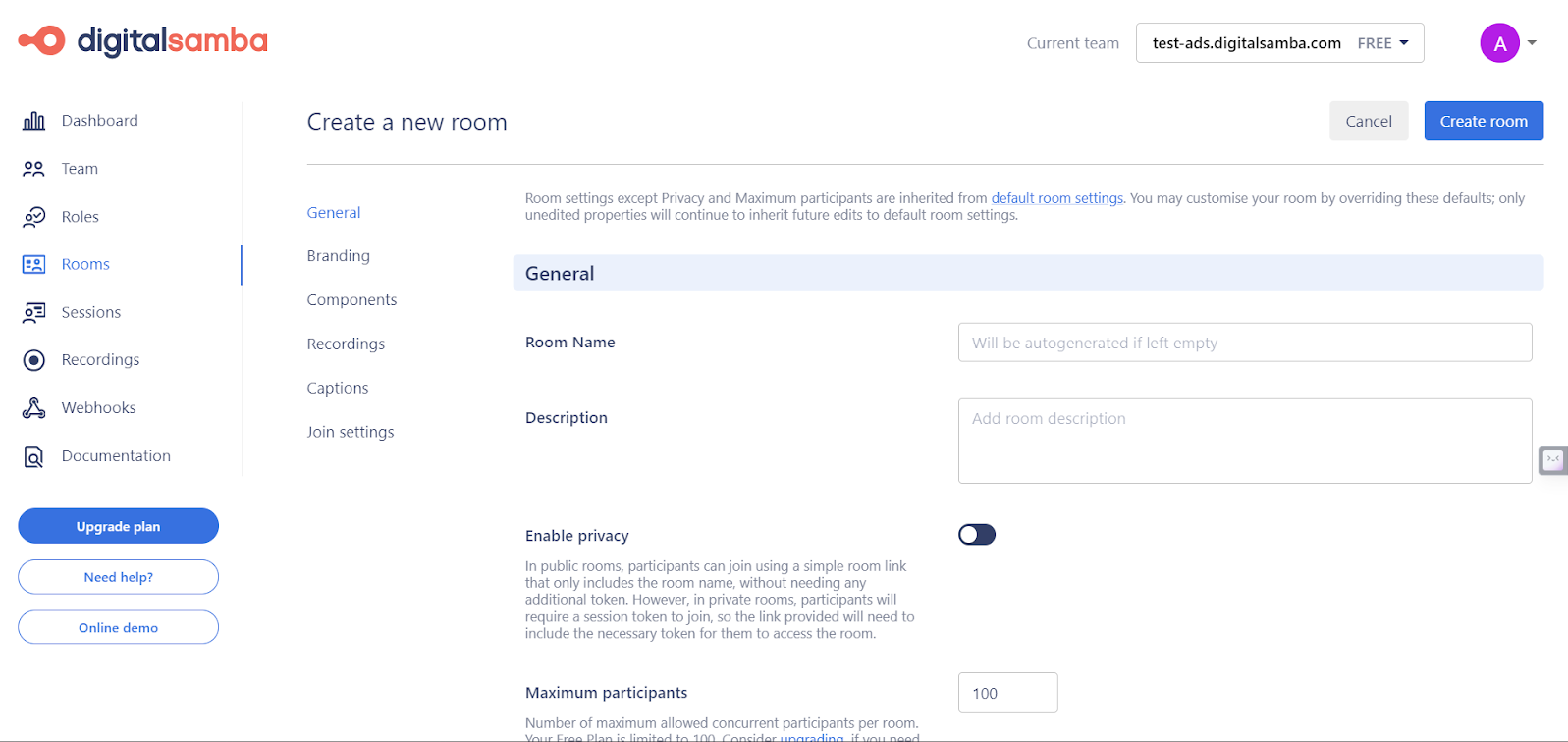 Create room settings dashboard-1