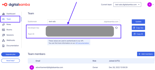 dashboards Team option - Digital Samba-1