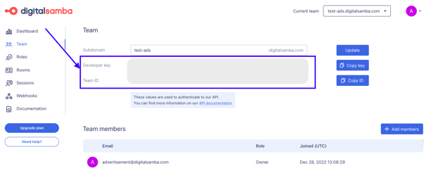 How to authenticate REST API requests when creating a room - Digital Samba-1