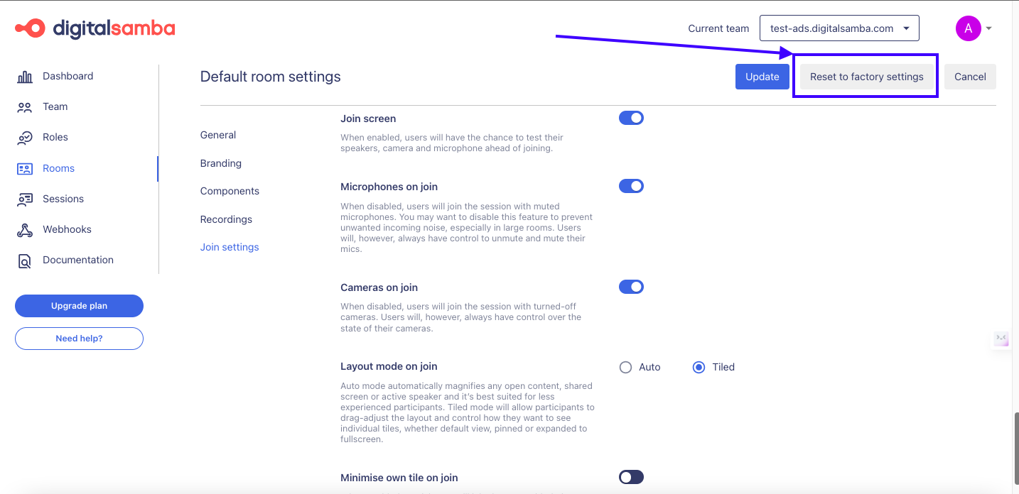 Reset to factory settings - Digital Samba