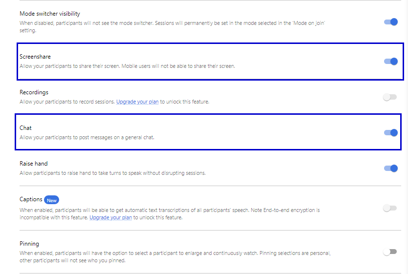 customise your room settings using Digital Samba